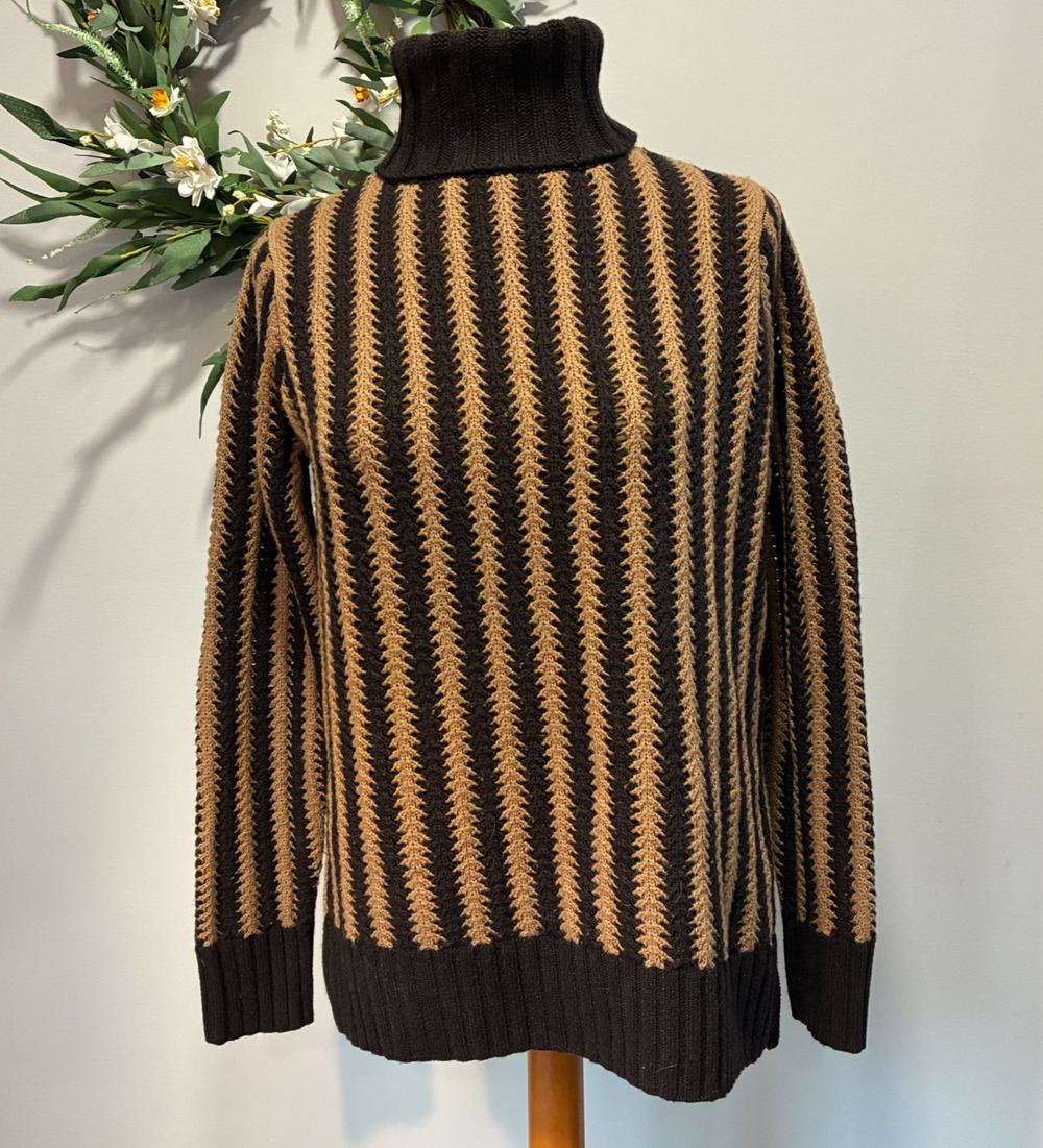 Tuckernuck Mens Cashmere Blend Chunky Turtleneck Sweater Vertical Stripe, Sz XS